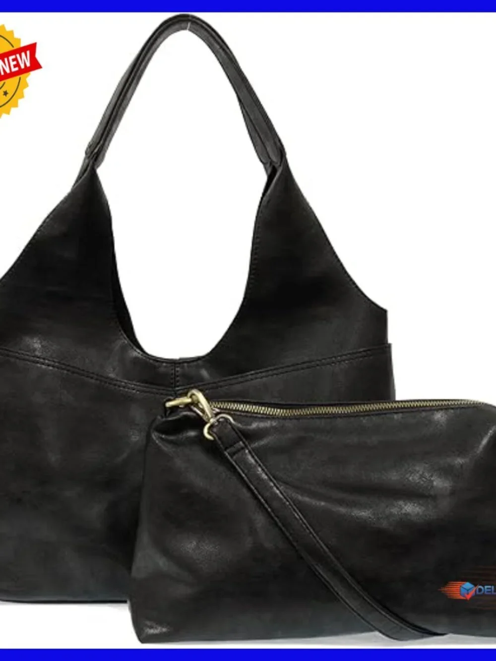 Vegan Leather Hobo Bag with Removable Insert, 4 Pockets, Crossbody Strap